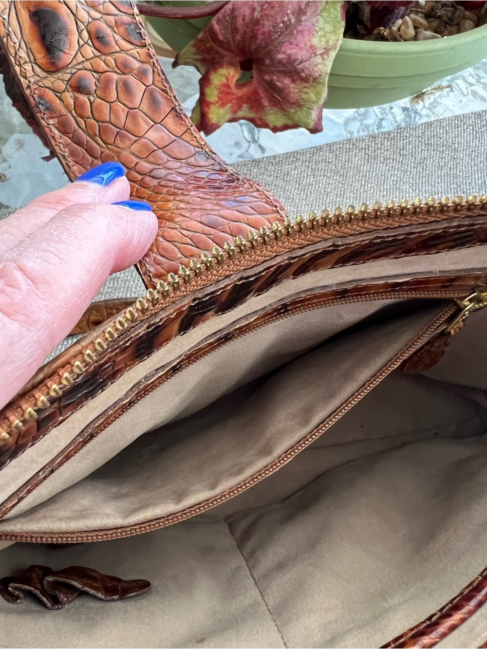 Brahmin Isabelle Tortoiseshell Croc-Embossed Tote in Warm Brown - Picture 7 of 12